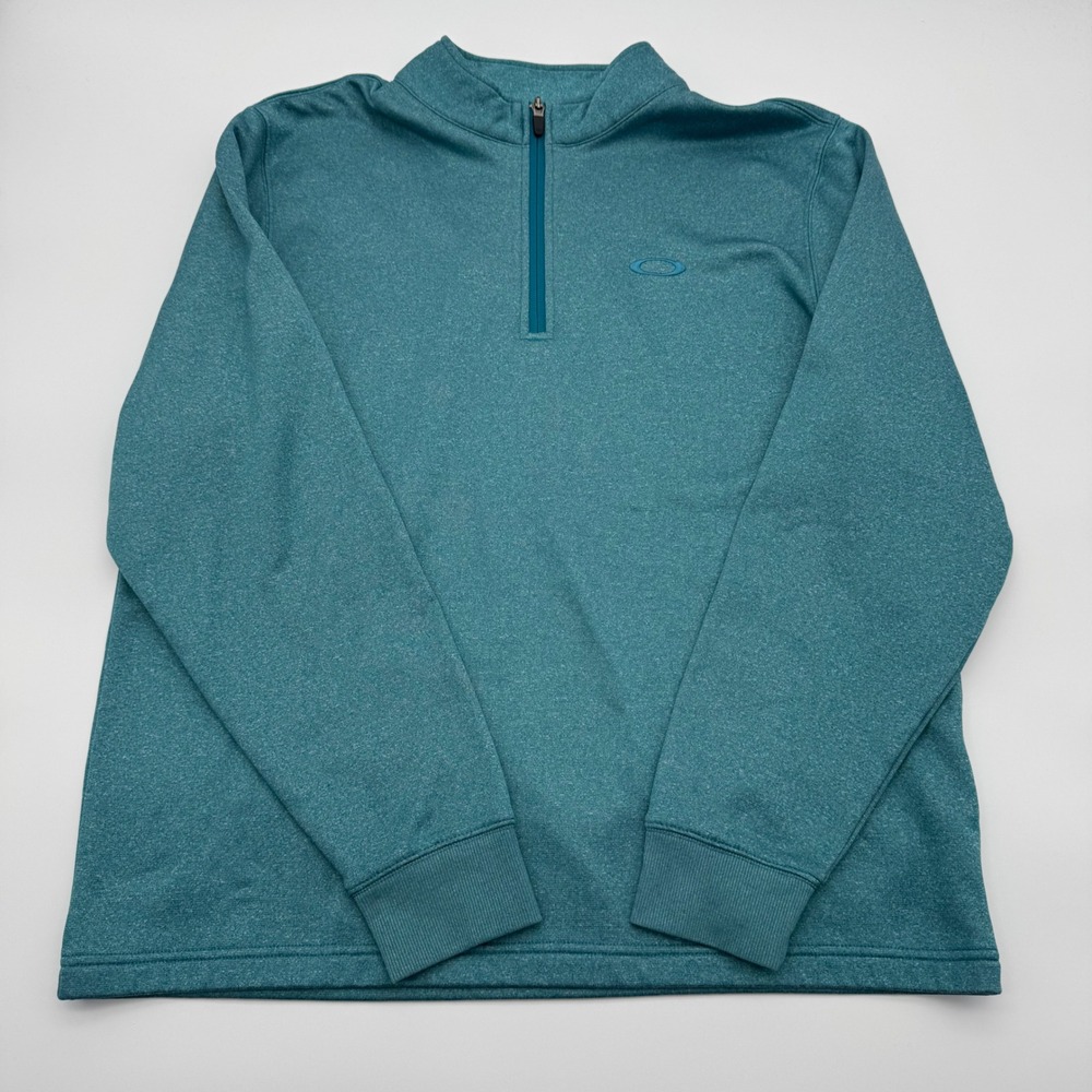 Oakley Mens‎ Quarter Zip Pullover Teal Blue Heather Performance Sweatshirt Large